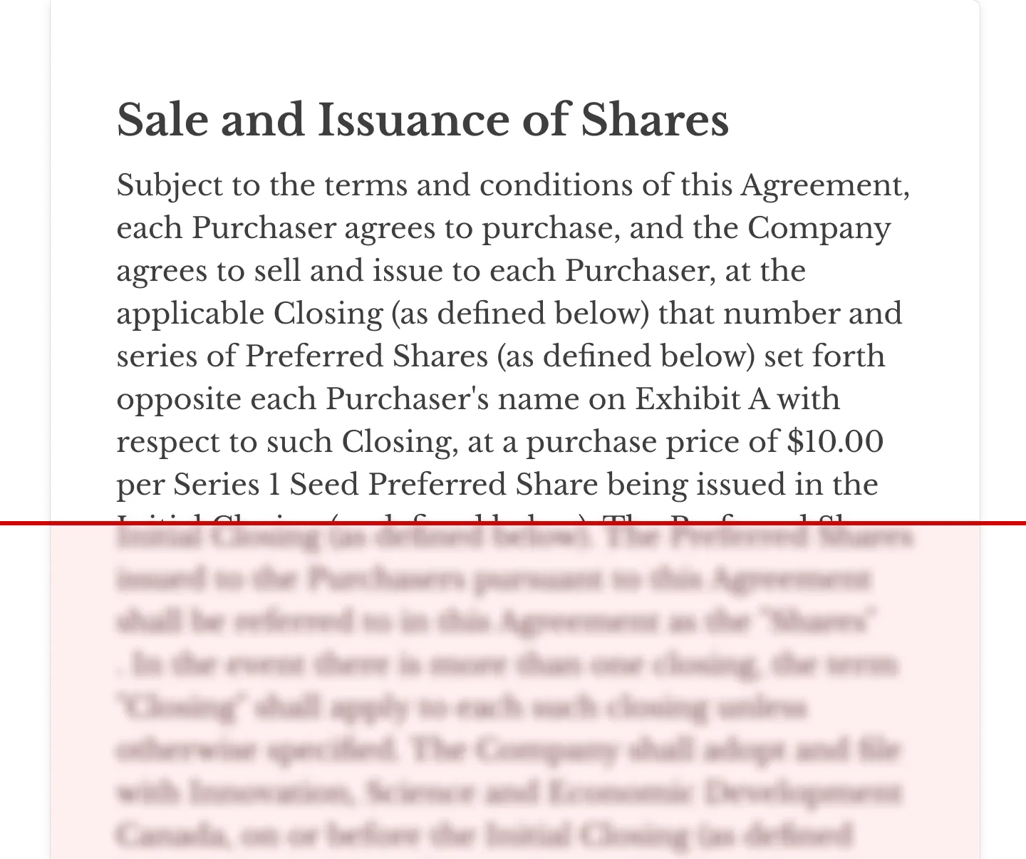 A document page with blurry scanned text below a scan line and clear text above it