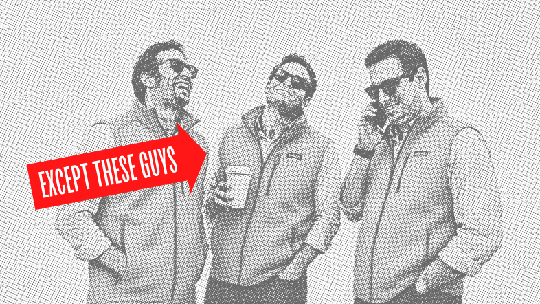 Nobody wants another monthly subscription — except these guys. Three men in vests and sunglasses, labelled by an arrow reading 'except these guys'.